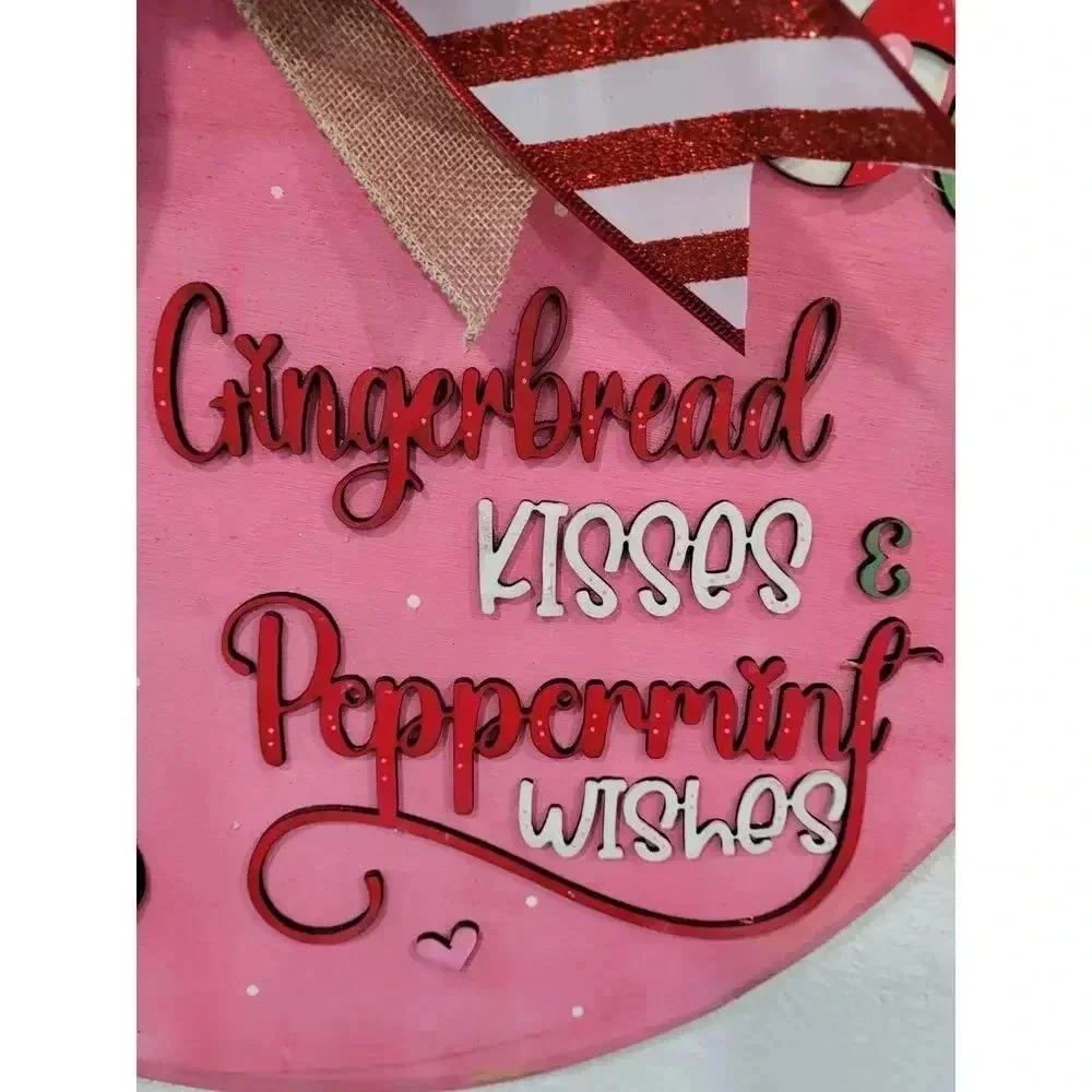 Gingerbread Kissed and Peppermint Wishes Wooden Round 15